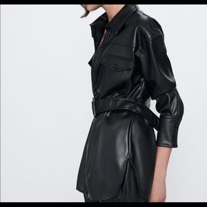 Zara black faux leather oversized shirt / dress
